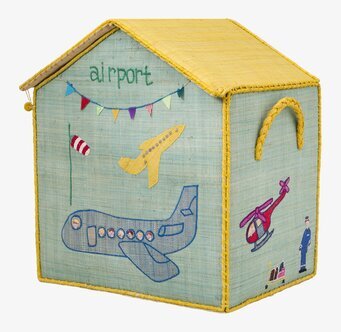 Bild av färgglad förvaringskorg med flygplatstema