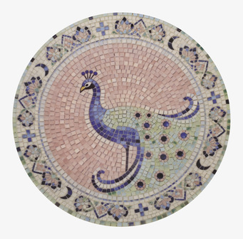 Foto: Mosaiktallrik med påfågelmotiv, rund Ø21cm
