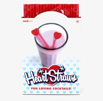 Bild av sugrörsförpackning med kärlekstema och hjärtan