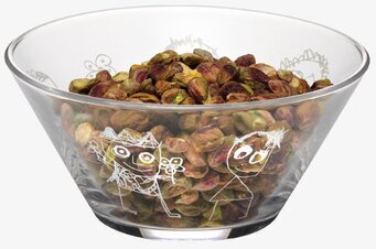 Bild av glasskål fylld med pistagenötter och teckningar