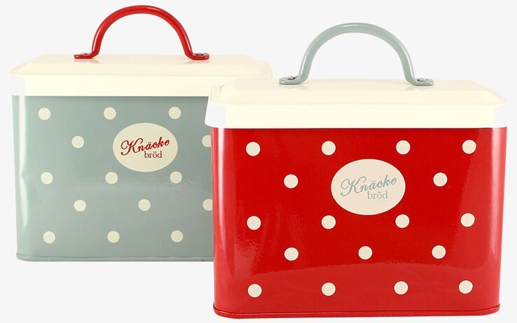 Bild på två retro plåtburkar för knäckebrödsförvaring