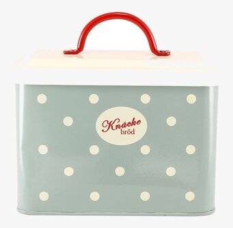 Bild av retro plåtburk för knäckebröd i grönt och vitt