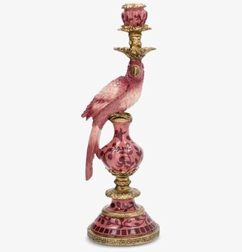 Foto av plommonrosa ljusstake med papegoja i guld