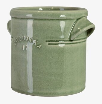 Foto av ljusgrönt glaserat krus med hällpip, rak form