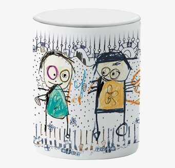 Foto av livfull och lekfull porslinsburk med figurer