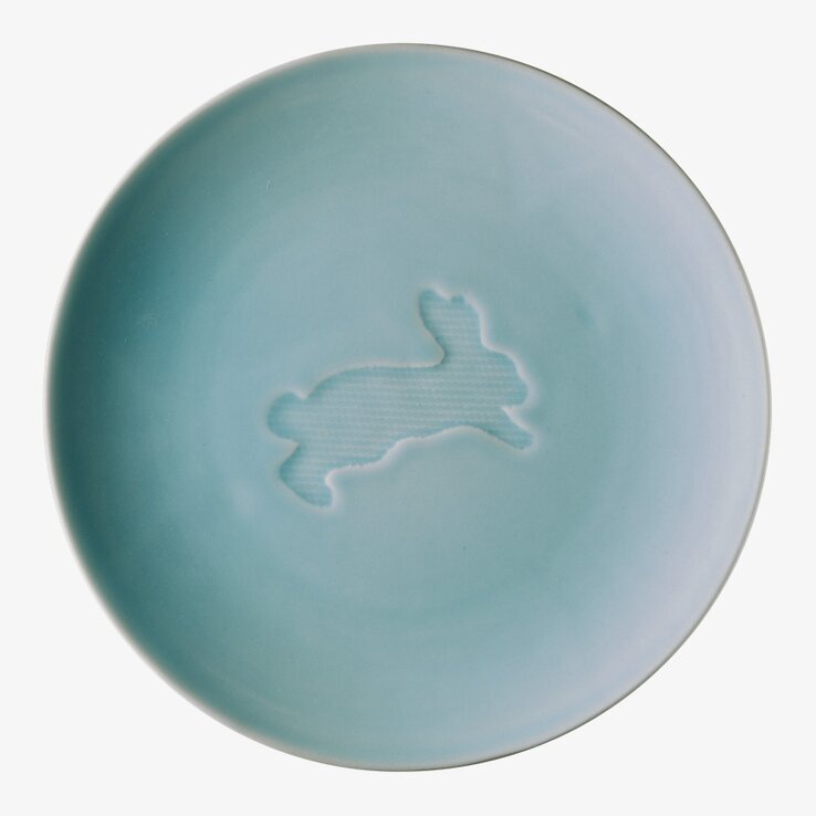 Keramiktallrik Barn Turkos från Rice med kaninrelief