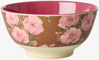 Foto: Blomstrig skål med rosa insida och brun utsida