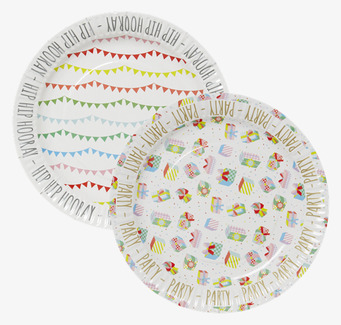 Bild av färgglada papperstallrikar för festligheter