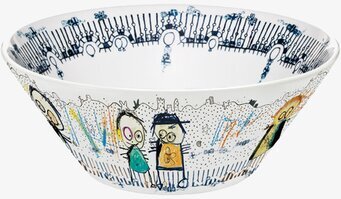 Bild av livfull och lekfull skål med färgglada motiv