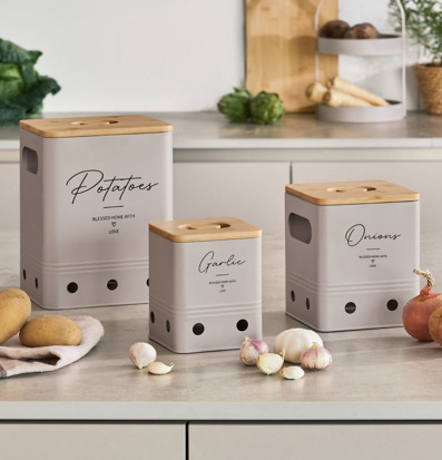 Plåtburk Potatis Lök Vitlök Zeller Plåtburkar Metallburkar