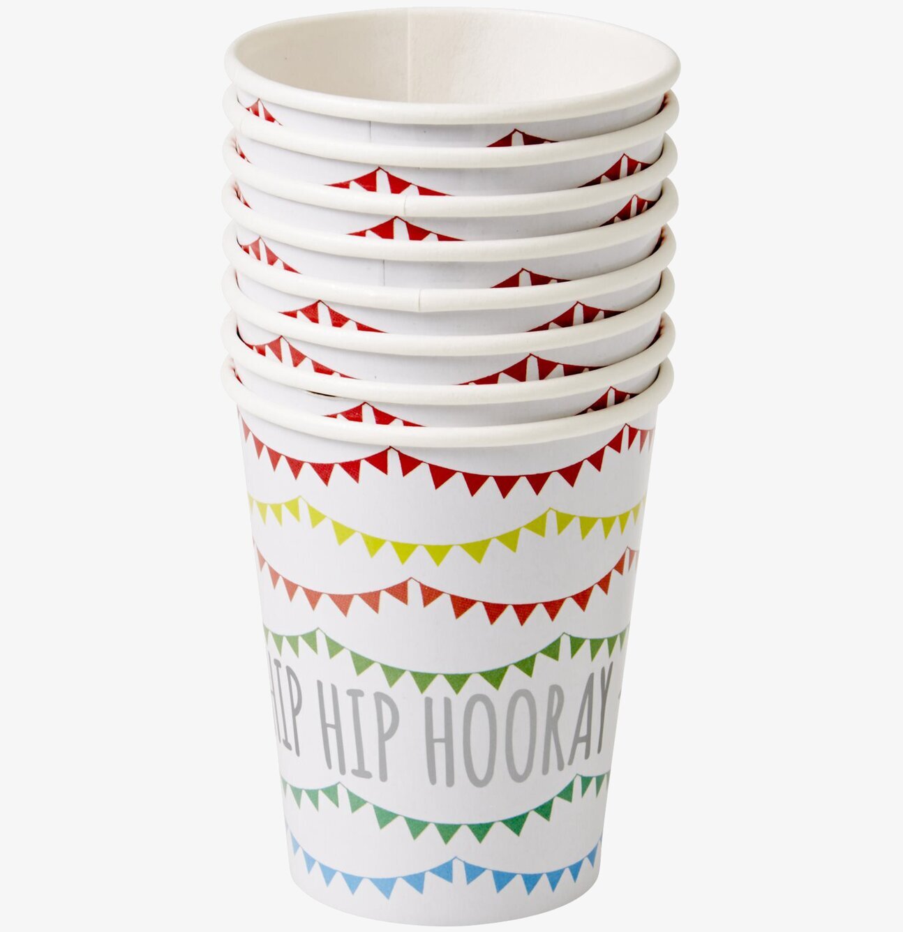 Bild av färgglada pappersmuggar med festliga vimplar