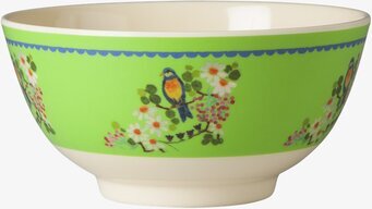 Bild: Färgglad skål med blommor och fåglar i grönt