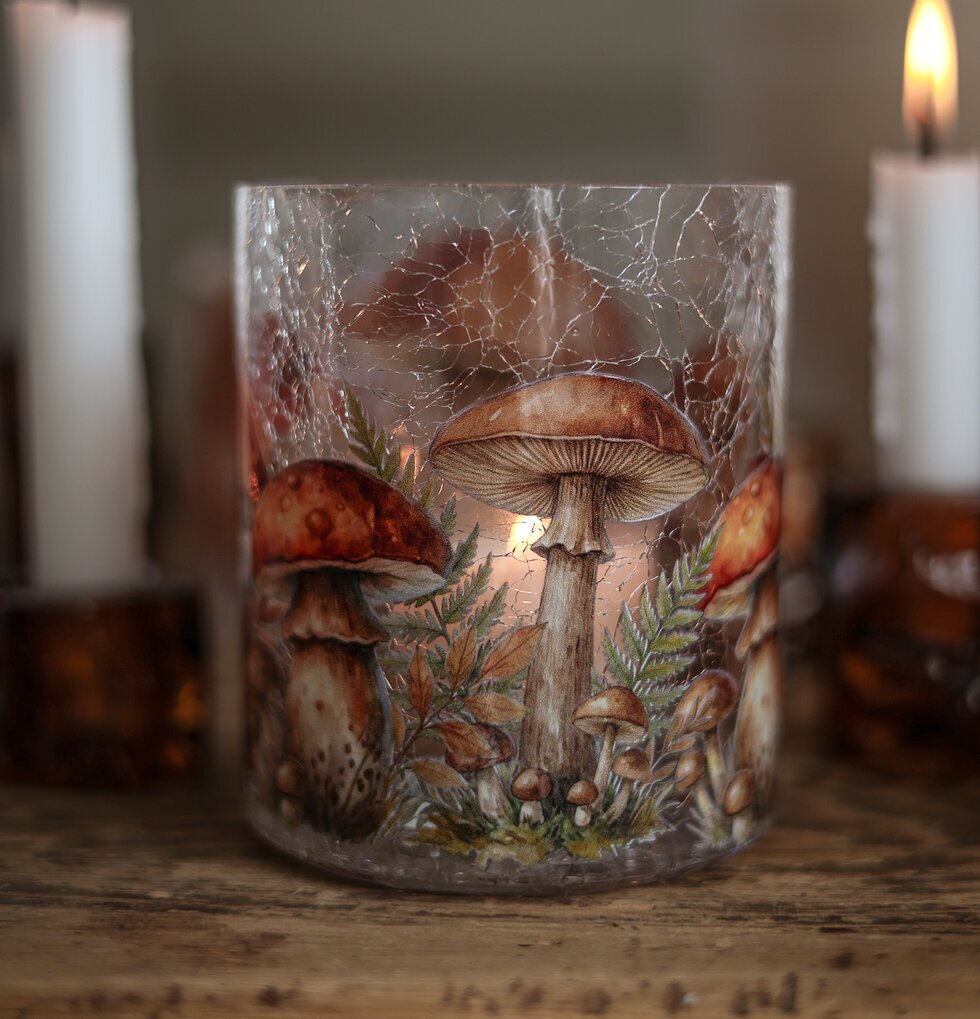 Ljuslykta Autumn Forest Mushrooms 10x12 cm - Majas Cottage Lyktor Endless Light Ljuslyktor