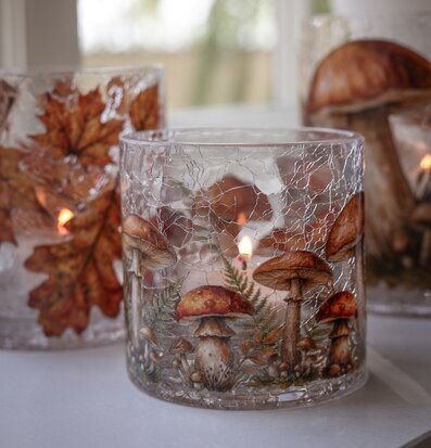 Ljuslykta Autumn Forest Mushrooms 10x12 cm - Majas Cottage 8x8 Lyktor Endless Light Ljuslyktor
