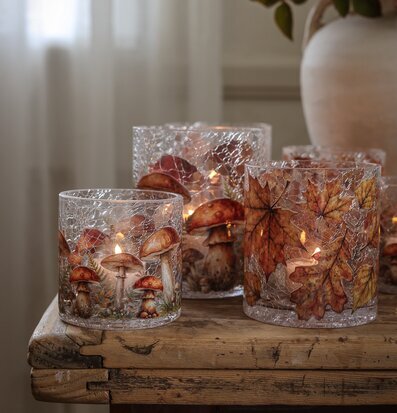 Ljuslykta Autumn Forest Mushrooms 8x8 cm - Majas Cottage Lyktor Endless Light Ljuslyktor