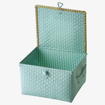 Foto av mintgrön förvaringsbox med flätad struktur