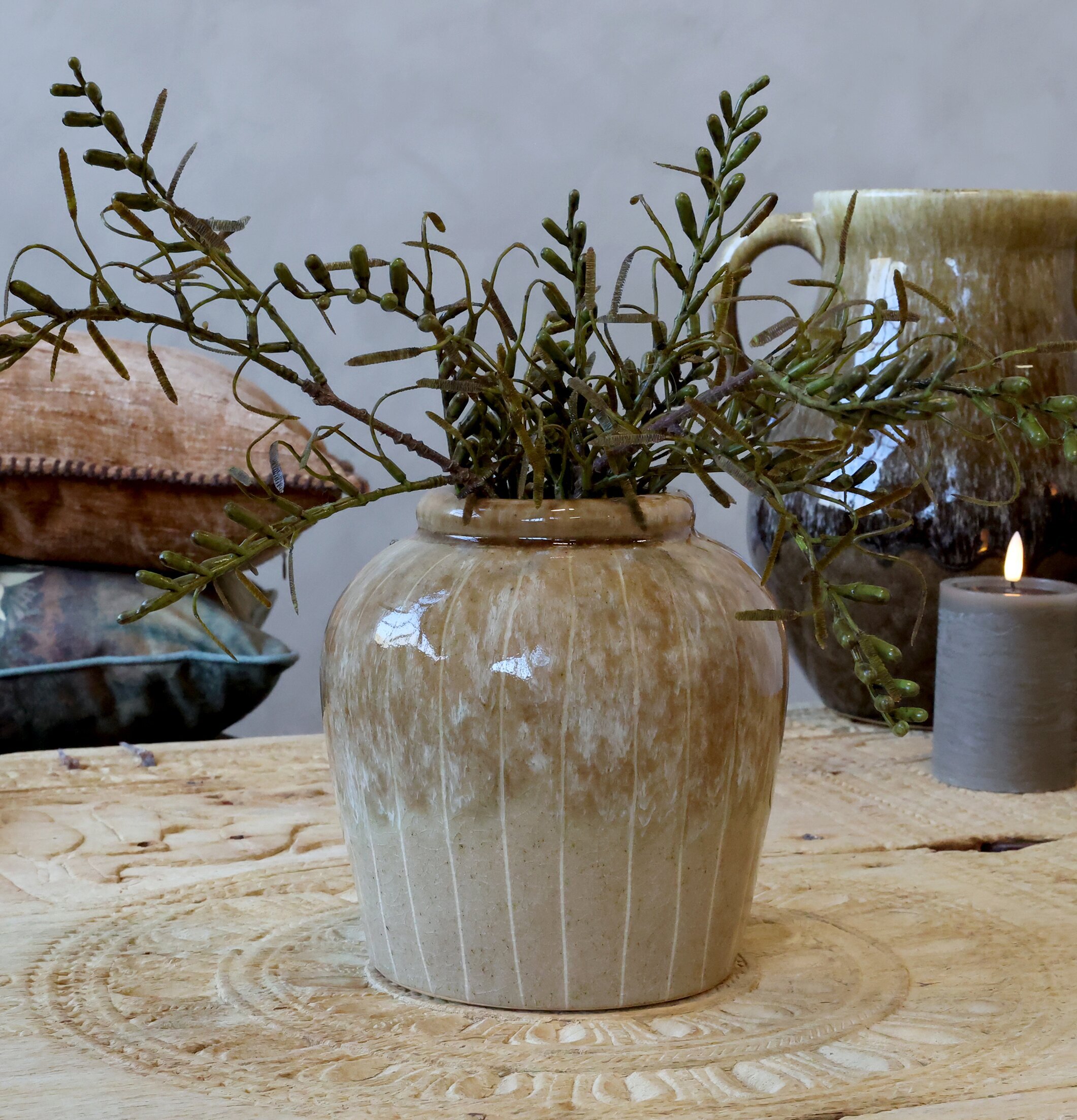 Vas Stengods Beige Chic Antique Krukor Örtkrukor Glaskrukor Vaser