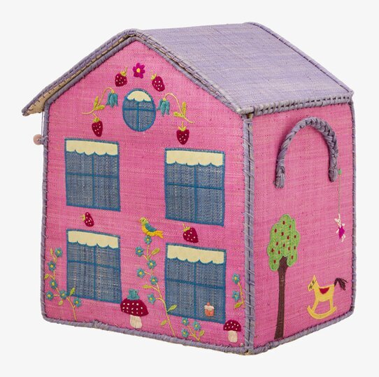 Bild av charmig rosa förvaringskorg i form av hus