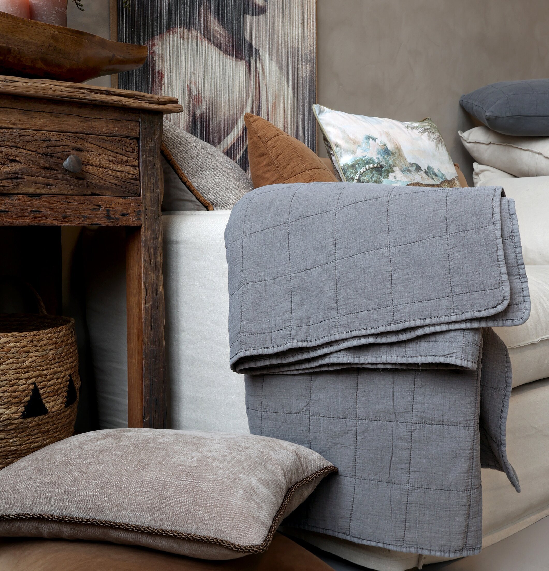 Aix Vintage Quilt Thunder Grey Chic Antique Täcken, filtar, plädar och överkast Filtar Plädar Överkast