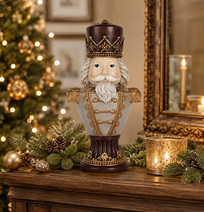 Foto: Nötknäpparfigur i klassisk julmiljö med ljus