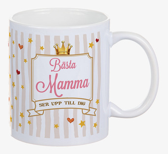 Foto: Vit mugg med Bästa Mamma-tryck och krona