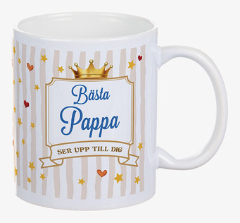 Foto: Vit kaffemugg med texten Bästa Pappa och krona