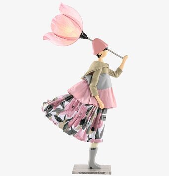 Foto: Bordslampa med flickfigur och rosa blomskärm