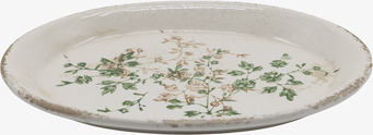 Foto: Keramikfat offwhite med grenblad och patina﻿