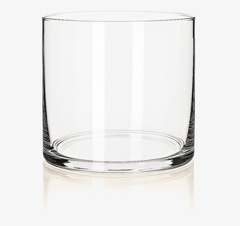 Foto: Transparent cylindrisk glasskål på vit bakgrund