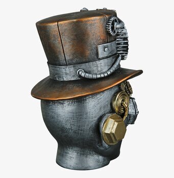 Foto: Steampunk-byst i silver med hög hatt och monokel