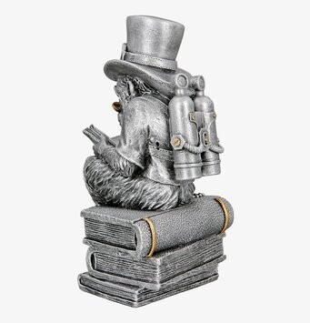Foto: Steampunk-apa på böcker i silvergrå dekorfigur