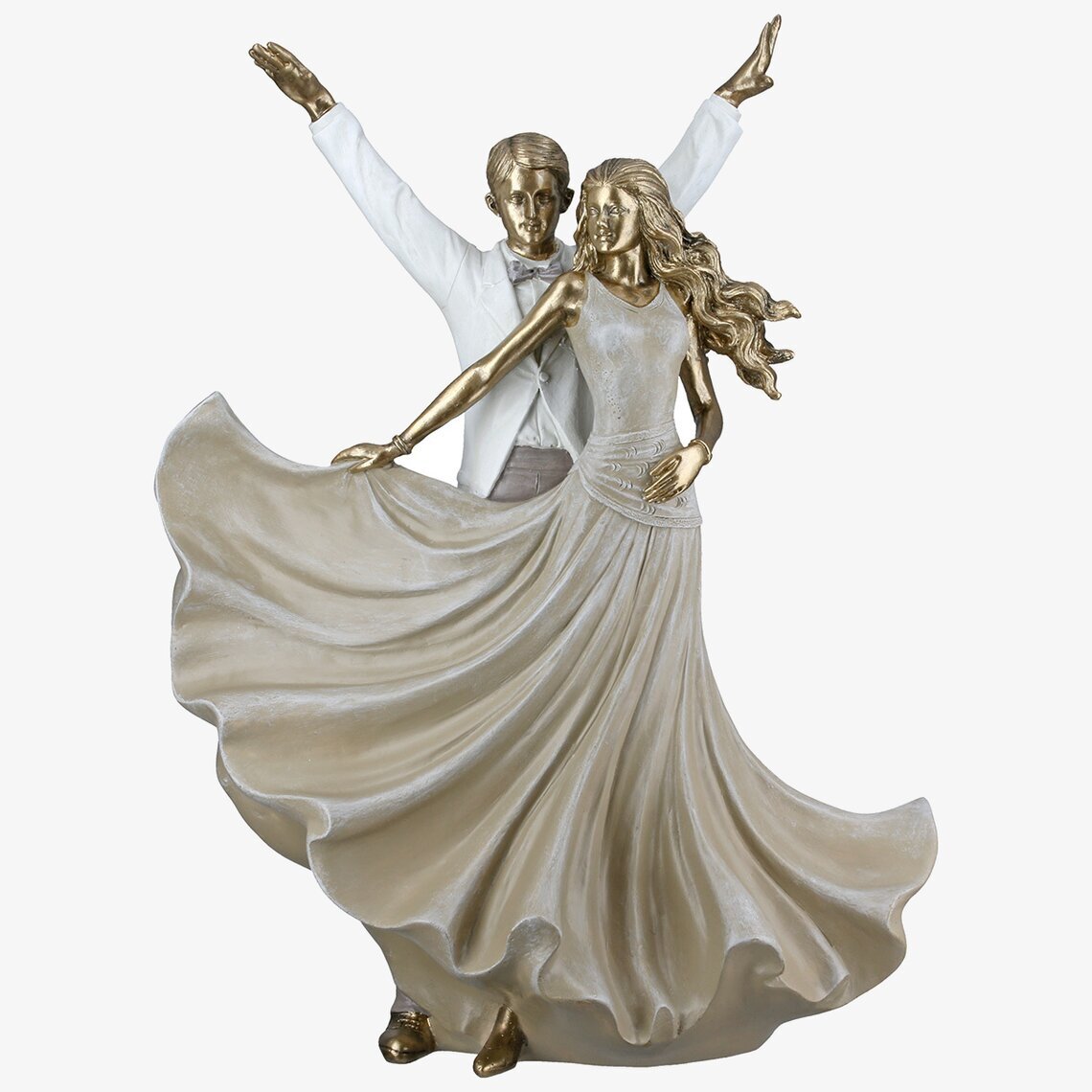 Figur Dansande Par Salsa Utsträckta Armar Guld Beige Gilde Statyer, statyetter, figuriner för inomhusbruk eller altaner