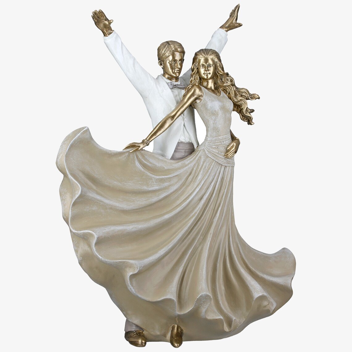 Figur Dansande Par Salsa Utsträckta Armar Guld Beige Gilde Statyer, statyetter, figuriner för inomhusbruk eller altaner