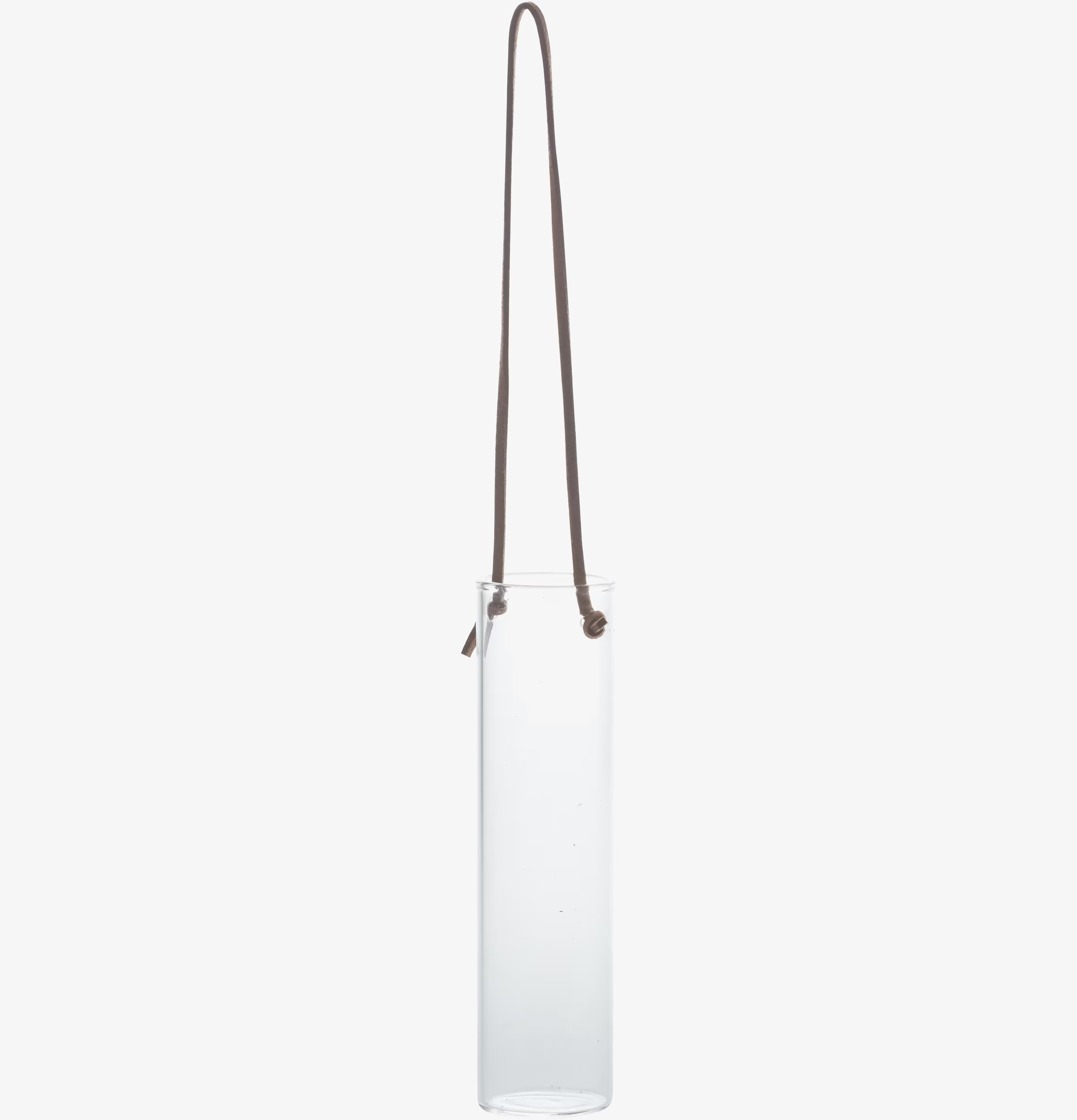 Bild av stilren hängvas i glas med läderdetaljer