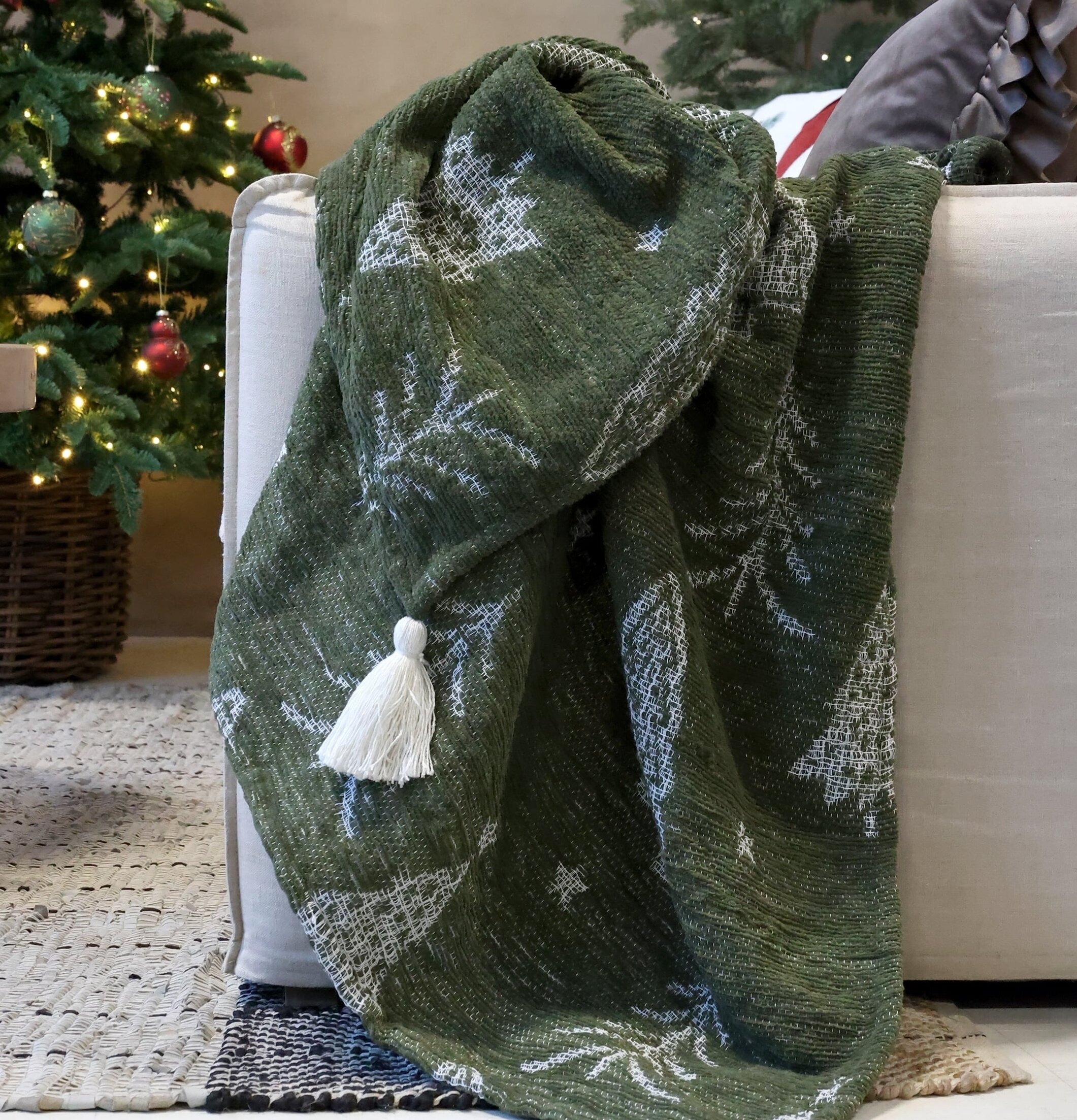 Aix Pläd Chenille Granar Olivgrön Chic Antique Täcken, filtar, plädar och överkast Filtar Plädar Överkast
