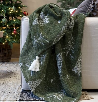 Aix Pläd Chenille Granar Olivgrön Chic Antique Täcken, filtar, plädar och överkast Filtar Plädar Överkast
