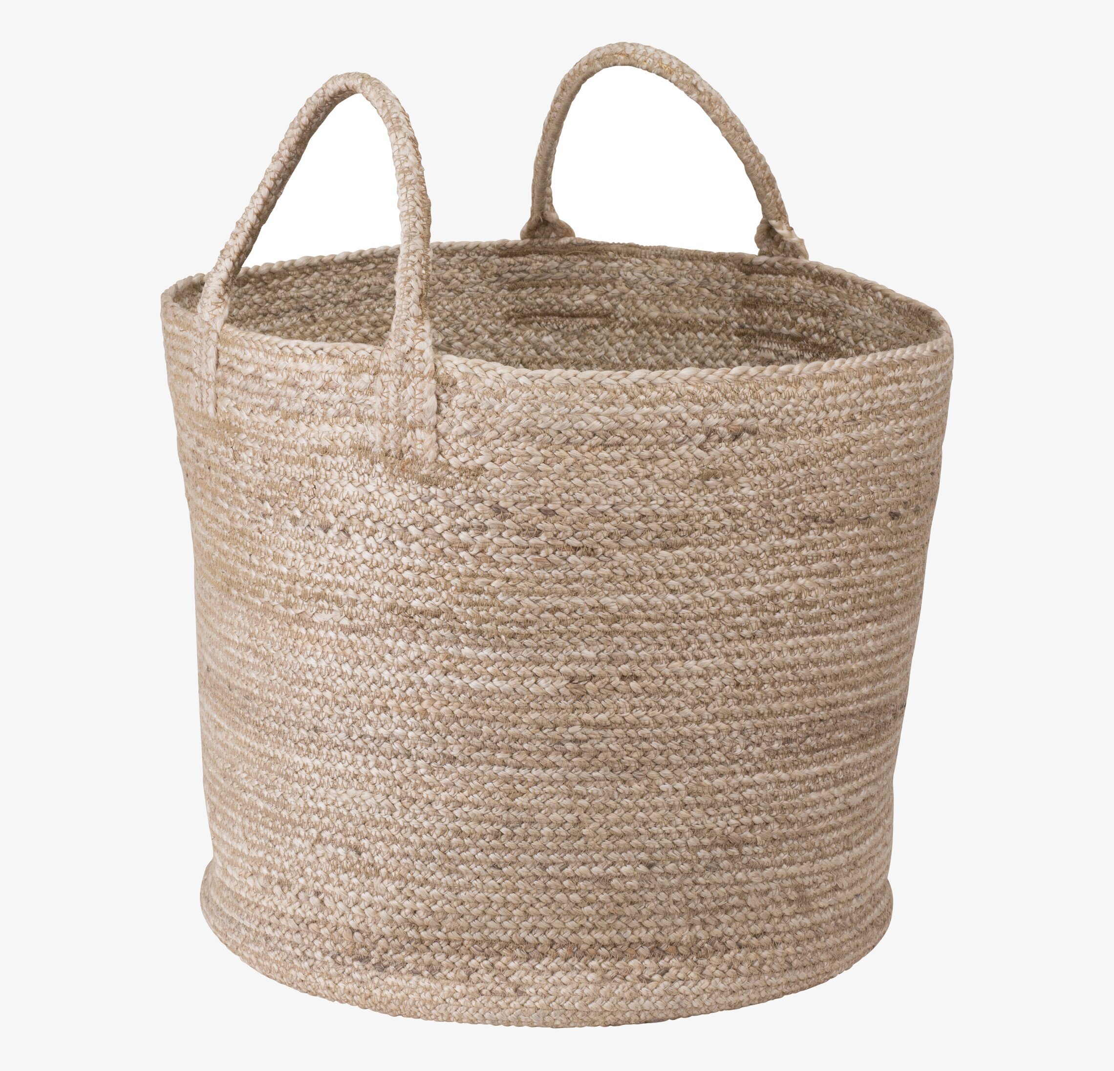 Bild av rund flätad korg med naturlig färg och design