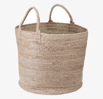 Bild av rund flätad korg med naturlig färg och design