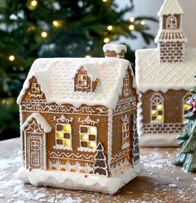 Noël Pepparkakshus LED Mocca 17 cm Chic Antique Övrig prydnad/dekoration för inredning innemiljö