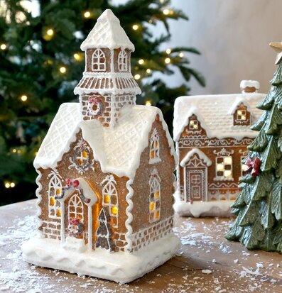 Noël Pepparkakskyrka LED Mocca 23 cm Chic Antique Övrig prydnad/dekoration för inredning innemiljö