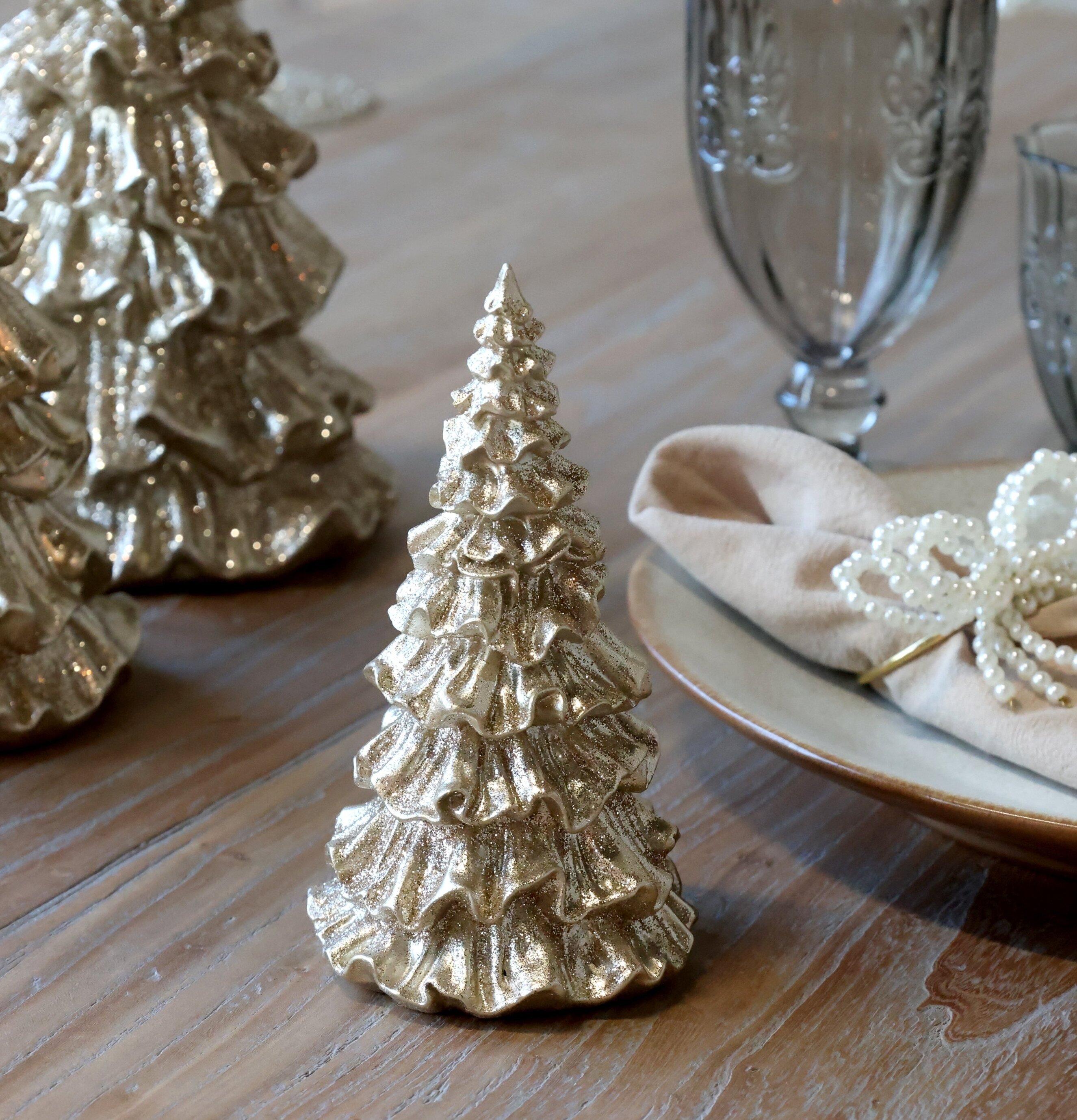 Julgran med Glitter Champagne 15 cm Chic Antique Övrig prydnad/dekoration för inredning innemiljö