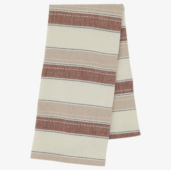 Foto randig kökshandduk i terrakotta, beige, vit