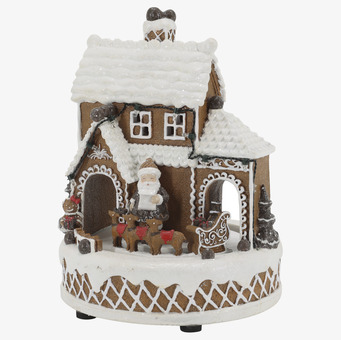 Foto: Speldosa pepparkakshus med tomte och LED 23cm