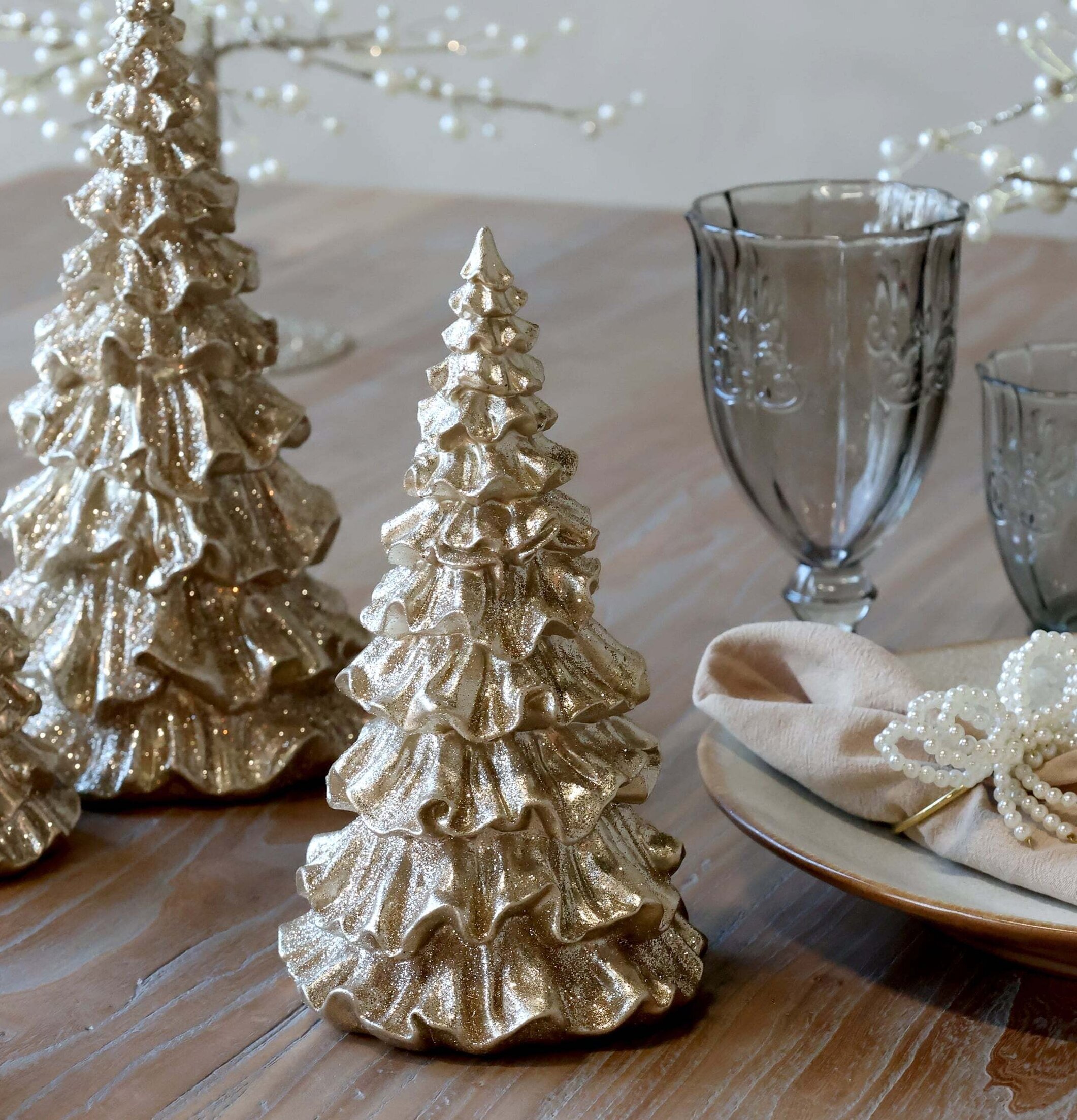 Julgran med Glitter Champagne 20,5 cm Chic Antique Övrig prydnad/dekoration för inredning innemiljö