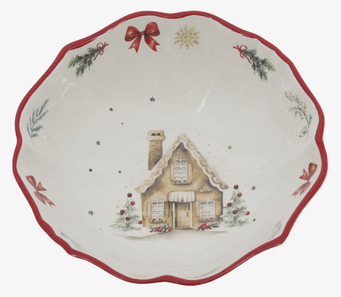 Foto på julskål med vågig kant och vinterscen 14cm