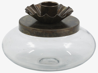 Foto: Ljusstake med glasskål i antik mässing Ø13cm