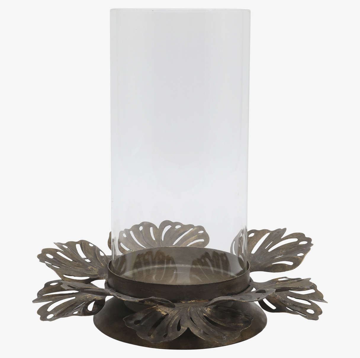 Hurricane på Bladfat Antik Mässing 22,5 cm Chic Antique Lyktor Endless Light Ljuslyktor