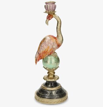 Foto av dekorativ flamingo-ljusstake i guldrosa toner