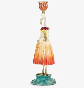 Bild: Flamingo ljusstake med blomma på vit bakgrund