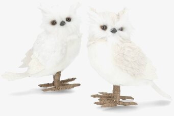 Foto: Två vita ugglefigurer på vit bakgrund i studio